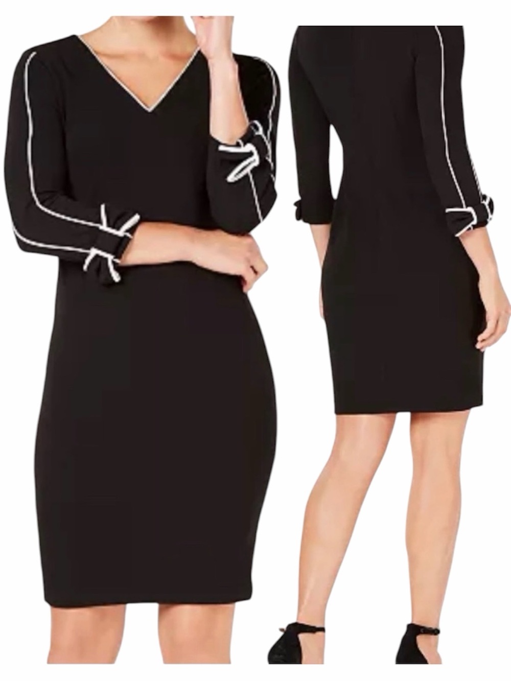 Calvin Klein Black Shift 3/4 Bow Detail Sleeves Dress Women's 14W